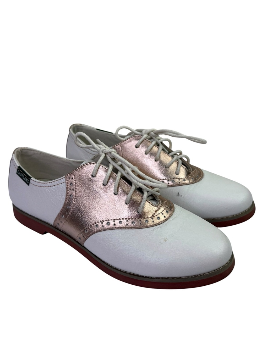EASTLAND Sadie Saddle Shoe White Metallic Soft Leather Lace Up Women’s Size 8